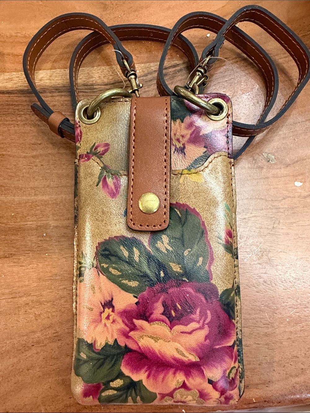 Floral Patricia Nash  Leather Crossbody Phone Pouch - Pink & Green